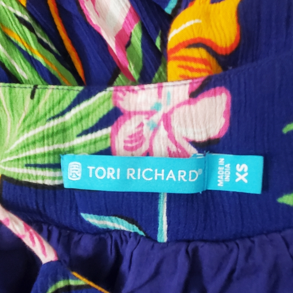 Tori Richard Tropical Floral Print Light Gauze Crinkle Tie Shoulders Dress XS - Picture 4 of 11